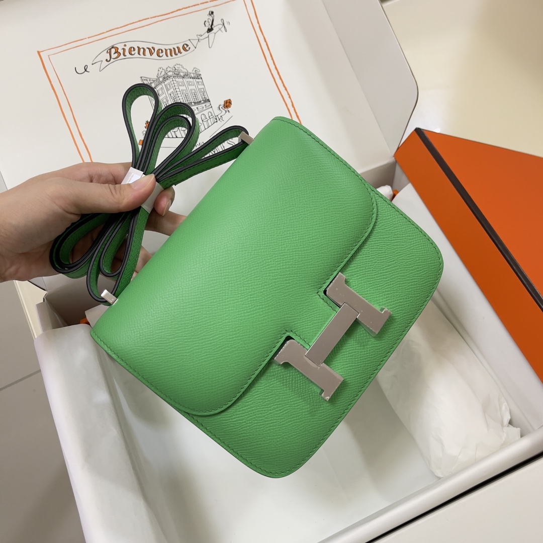 Hermes Constance 18 Mini Shoulder Bag In Green Kiwi Epsom Leather